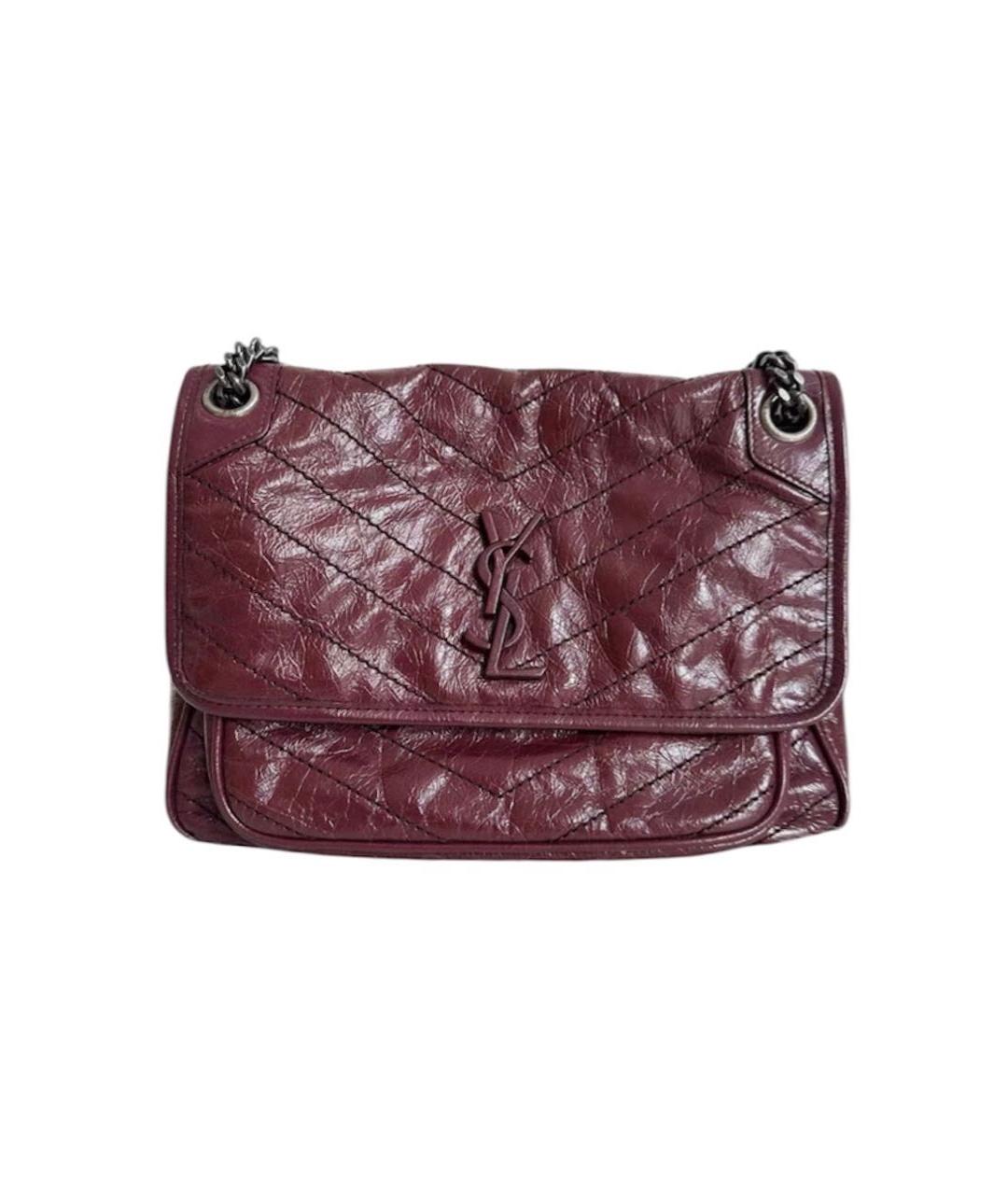 SAINT LAURENT Бордовая кожаная сумка через плечо, фото 9