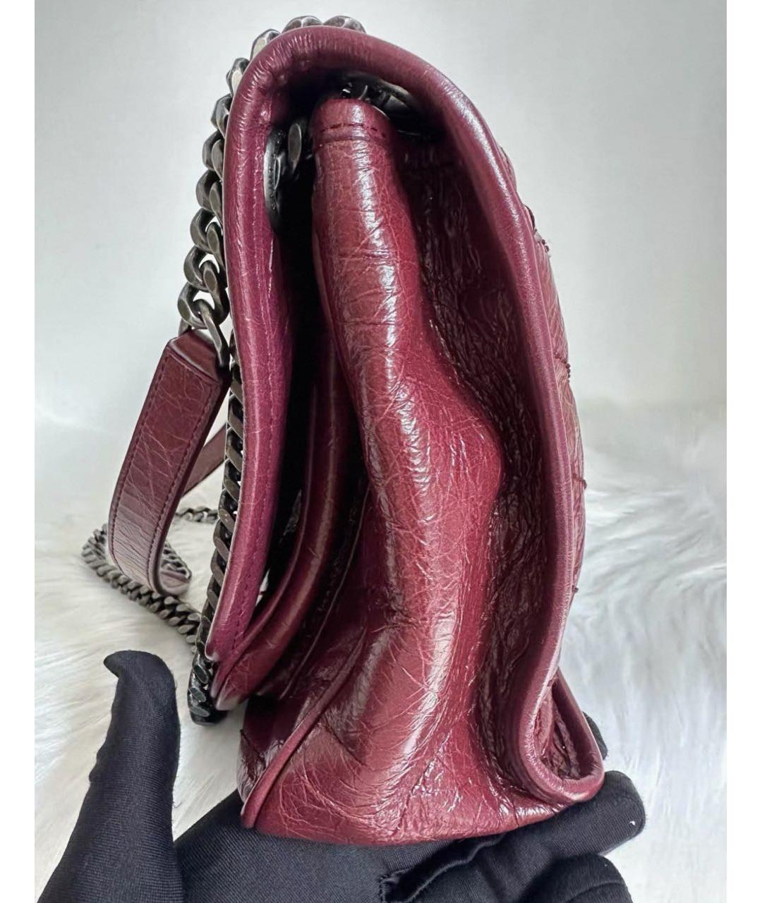 SAINT LAURENT Бордовая кожаная сумка через плечо, фото 6
