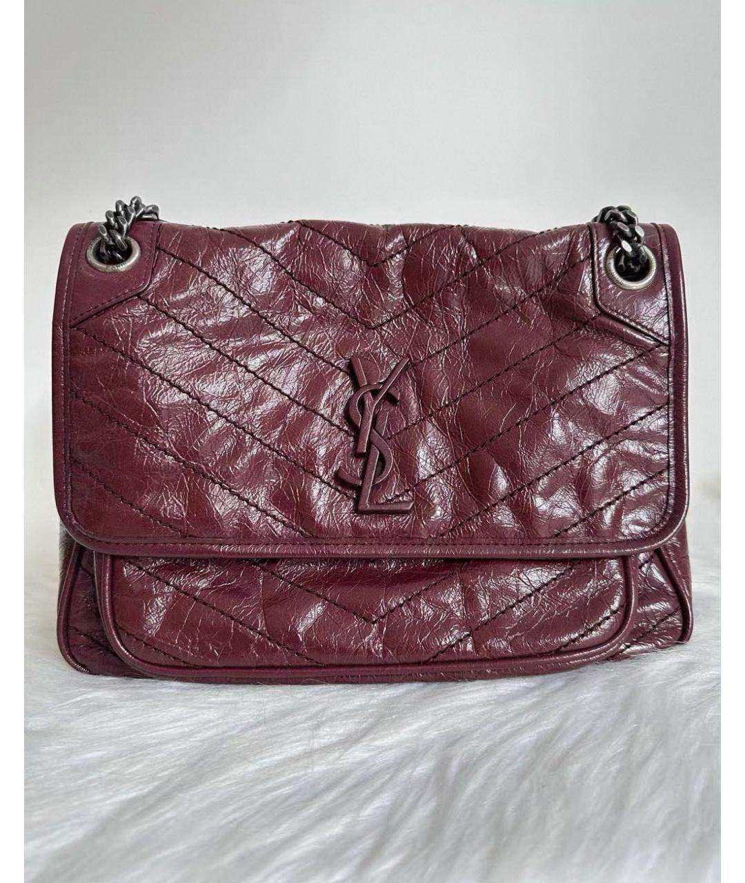 SAINT LAURENT Бордовая кожаная сумка через плечо, фото 2