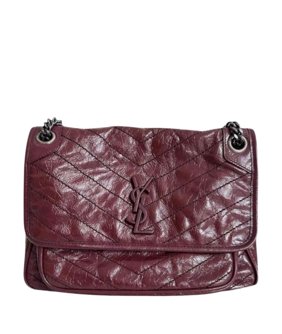 SAINT LAURENT Бордовая кожаная сумка через плечо, фото 1