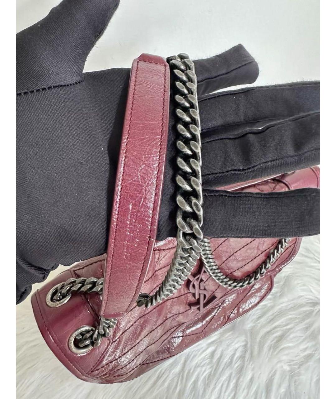 SAINT LAURENT Бордовая кожаная сумка через плечо, фото 8