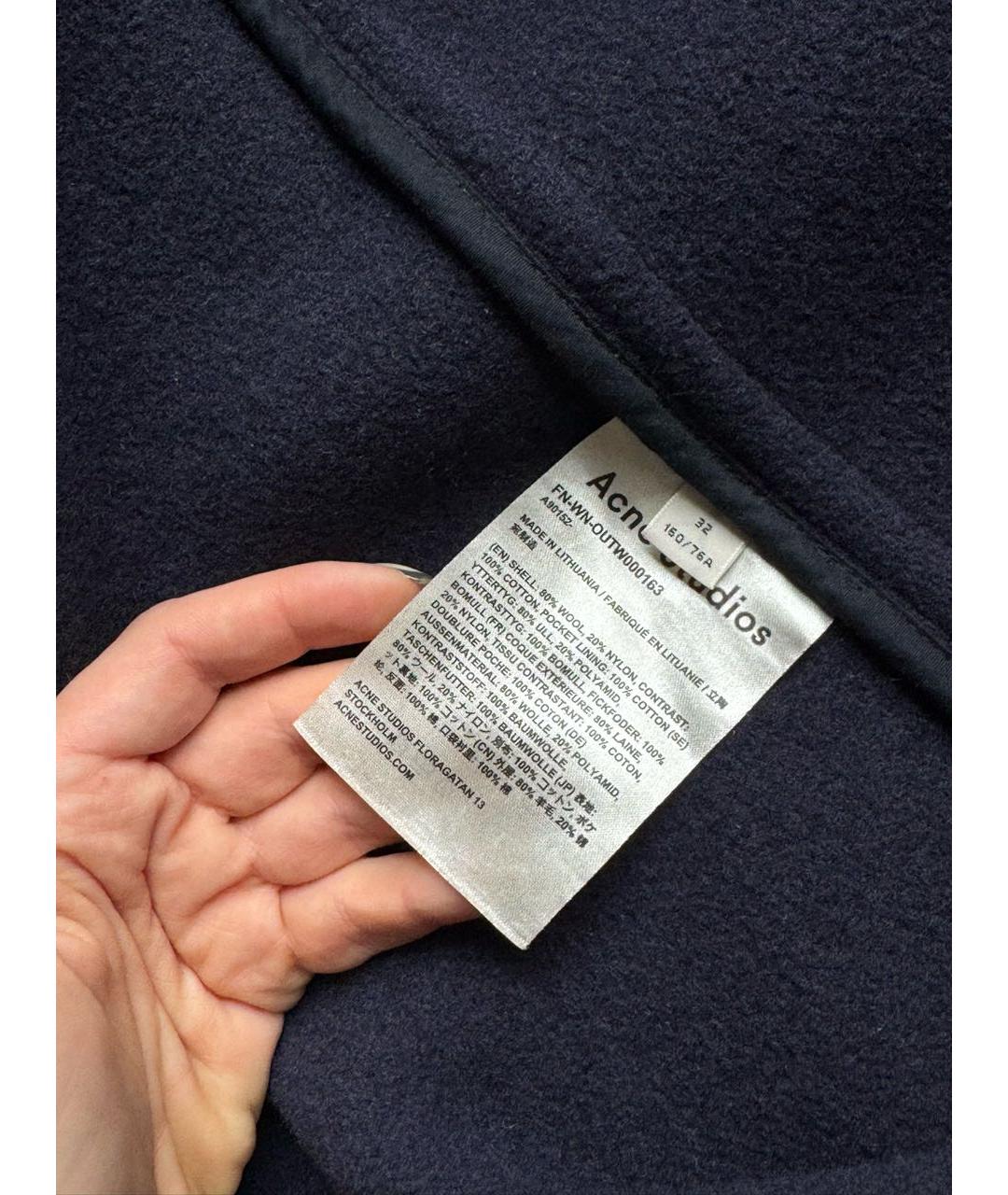 ACNE STUDIOS Темно-синее шерстяное пальто, фото 7