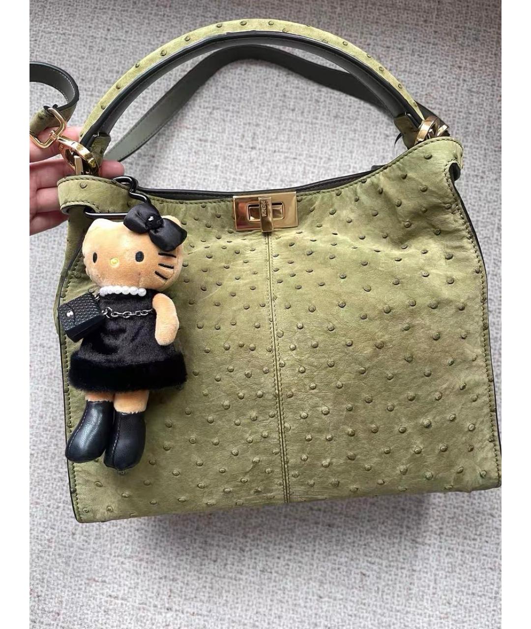 FENDI Зеленая кожаная сумка с короткими ручками, фото 2