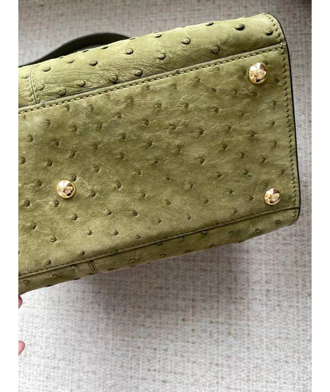 FENDI Зеленая кожаная сумка с короткими ручками, фото 6