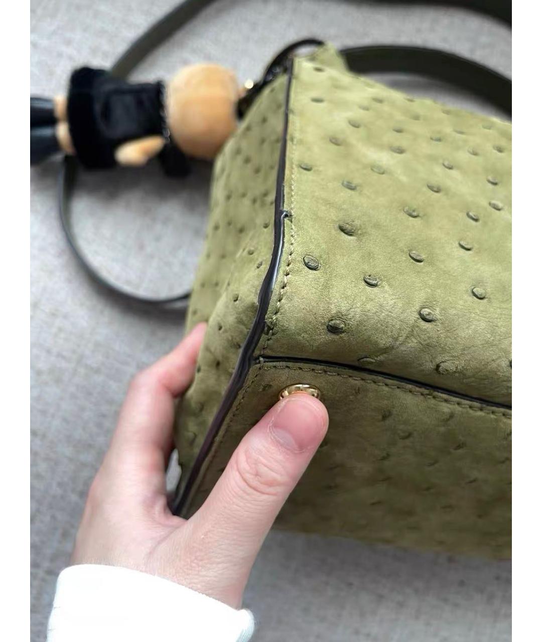 FENDI Зеленая кожаная сумка с короткими ручками, фото 8