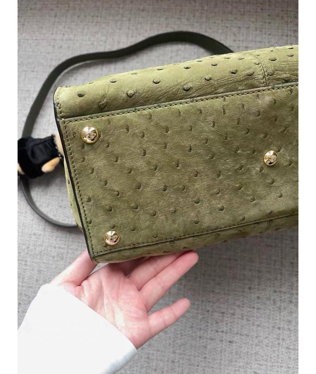 FENDI Зеленая кожаная сумка с короткими ручками, фото 7