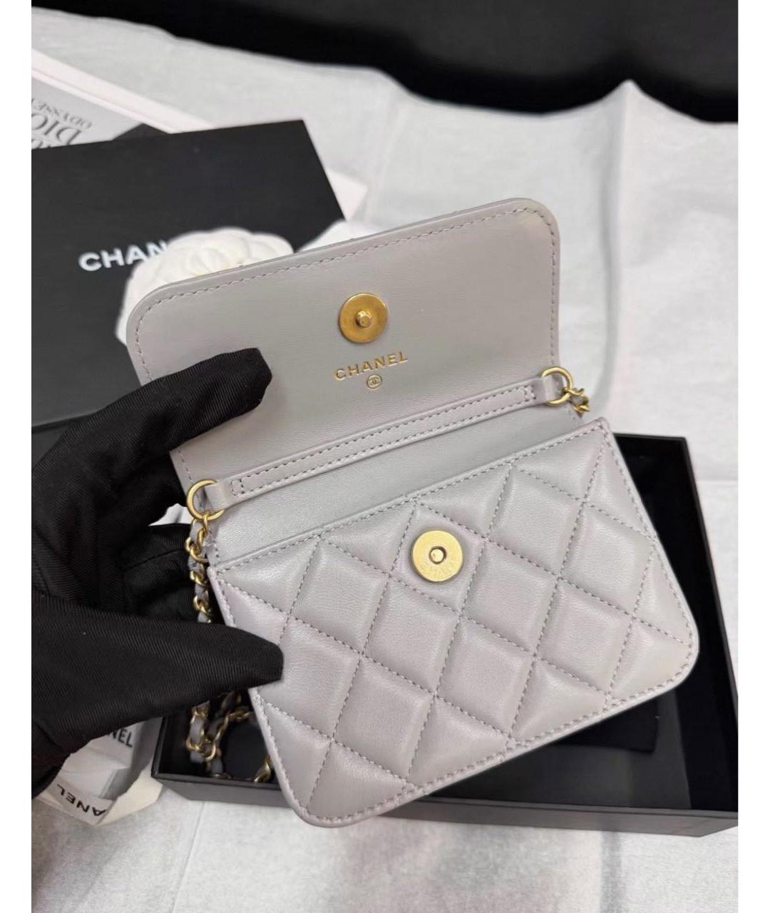 CHANEL Серая кожаная сумка через плечо, фото 4