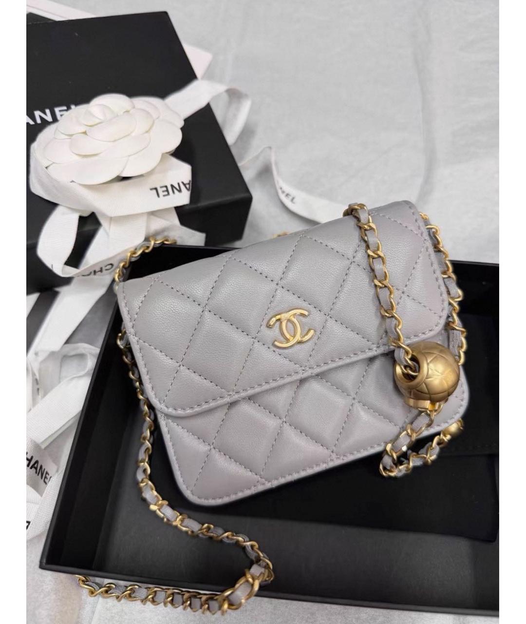 CHANEL Серая кожаная сумка через плечо, фото 5