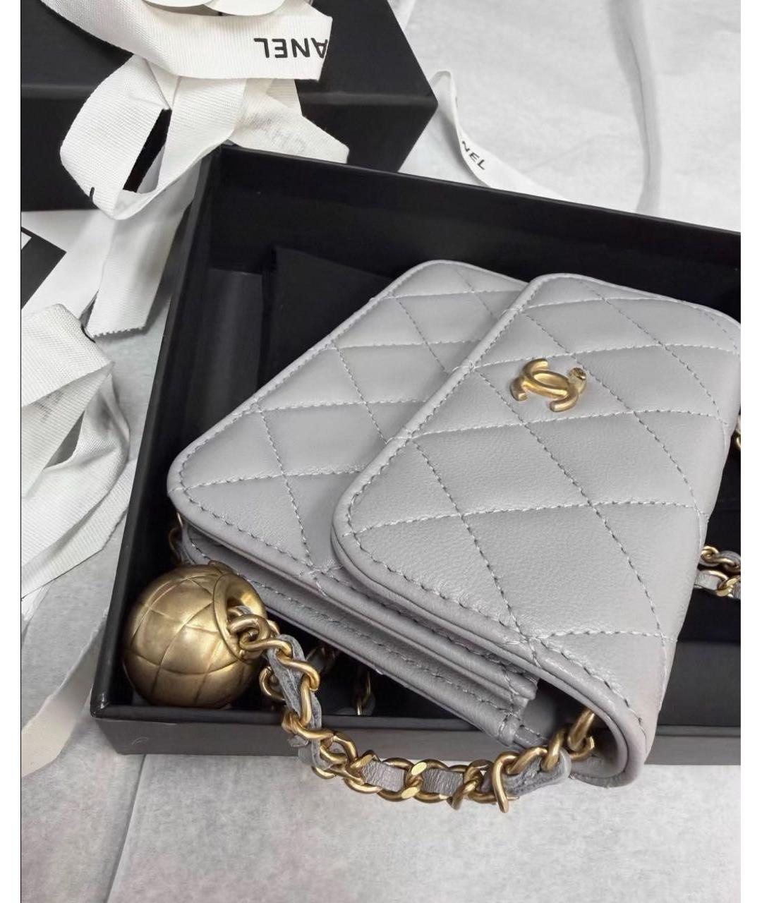 CHANEL Серая кожаная сумка через плечо, фото 7