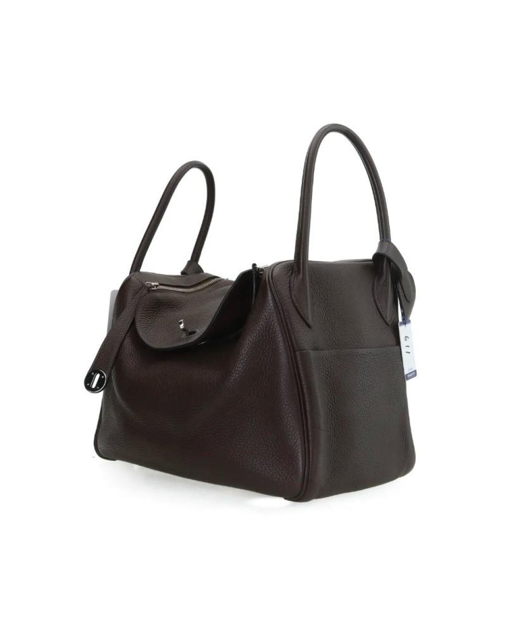 HERMES Коричневая кожаная сумка с короткими ручками, фото 2