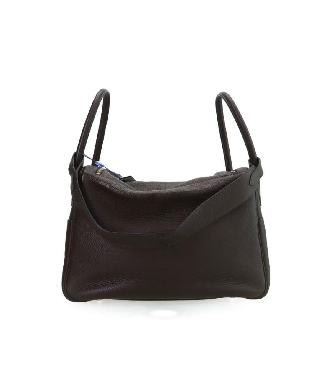 HERMES Коричневая кожаная сумка с короткими ручками, фото 3