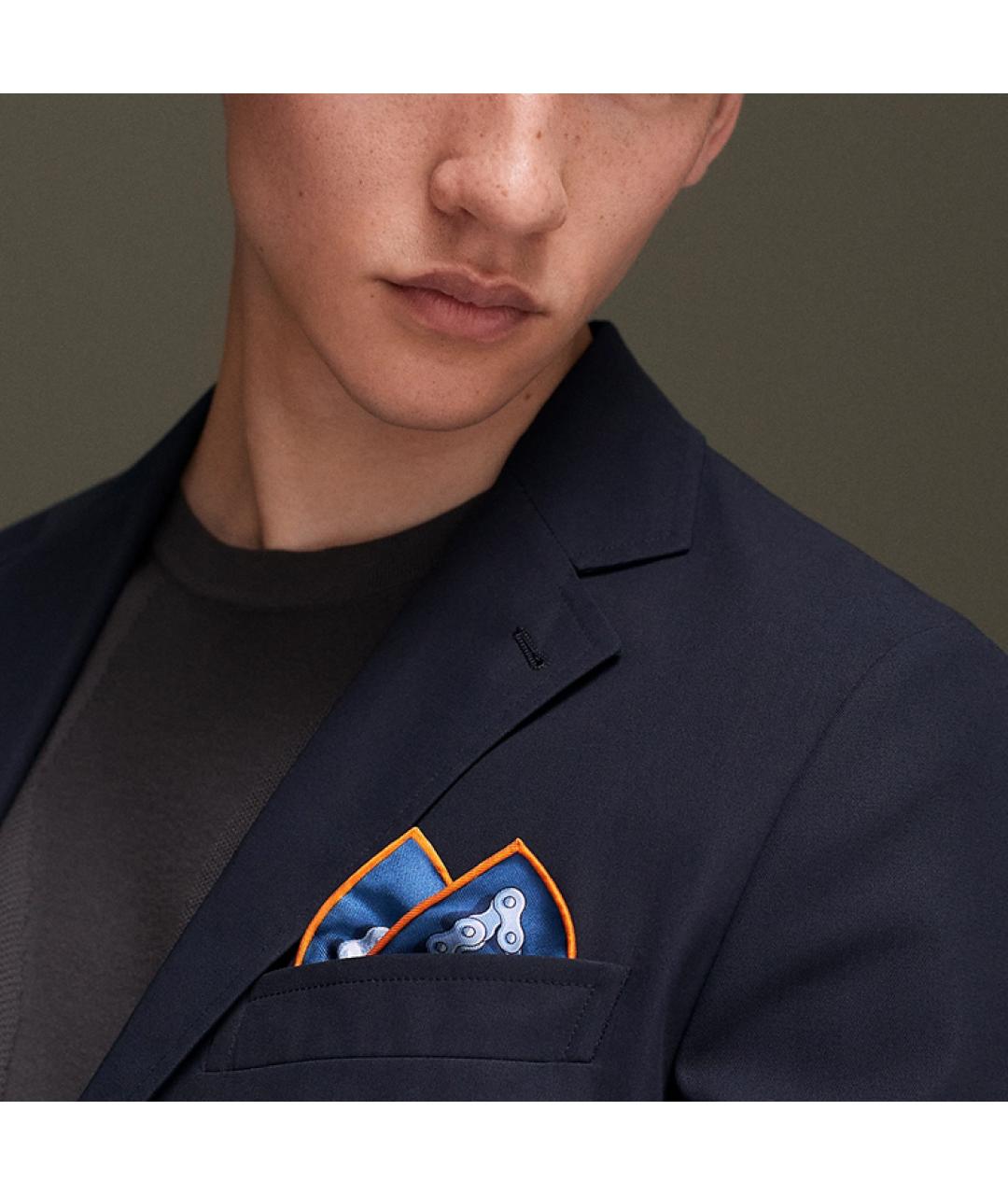 HERMES Синий шелковый шарф, фото 2