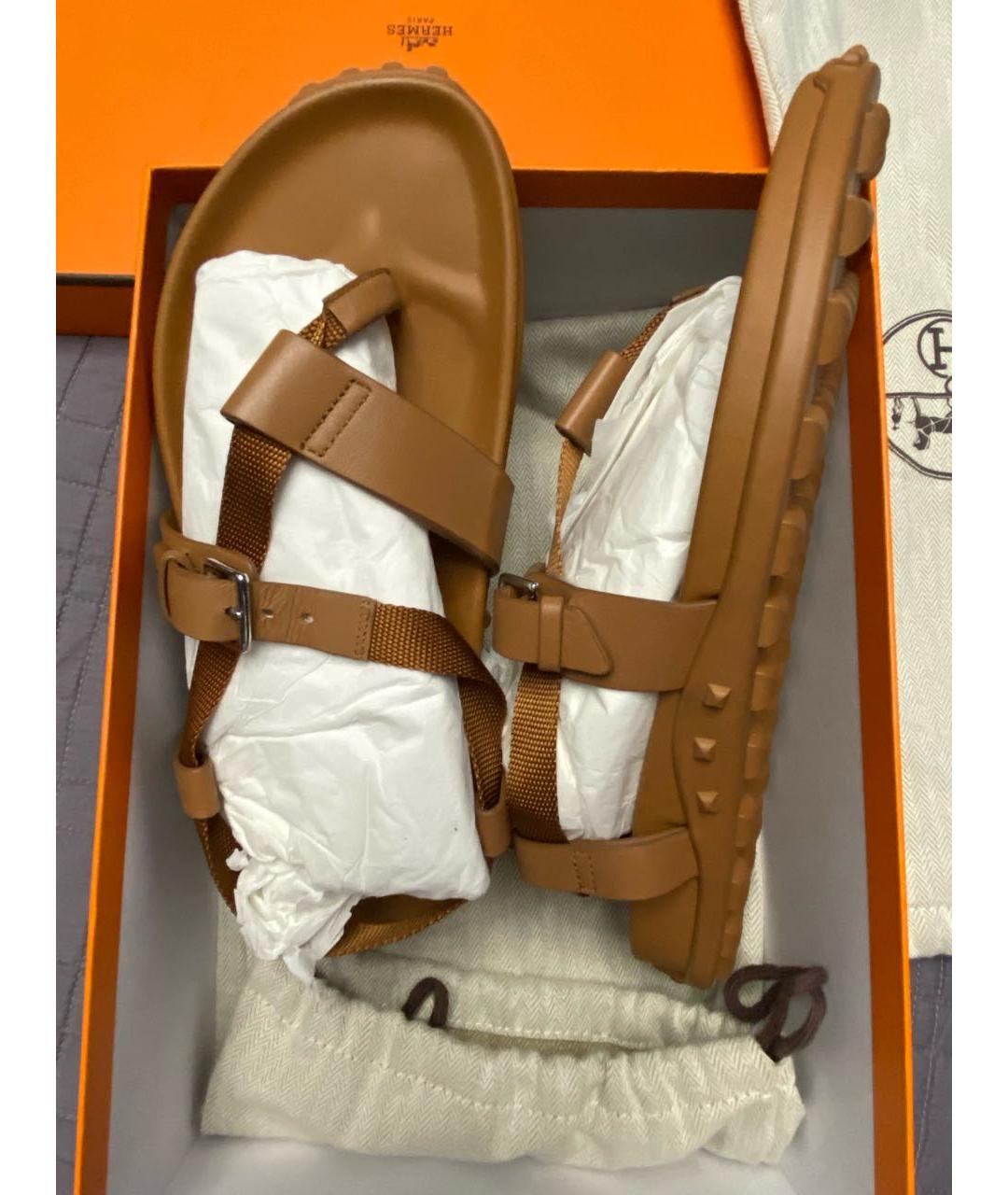 HERMES Коричневые текстильные сандалии, фото 5