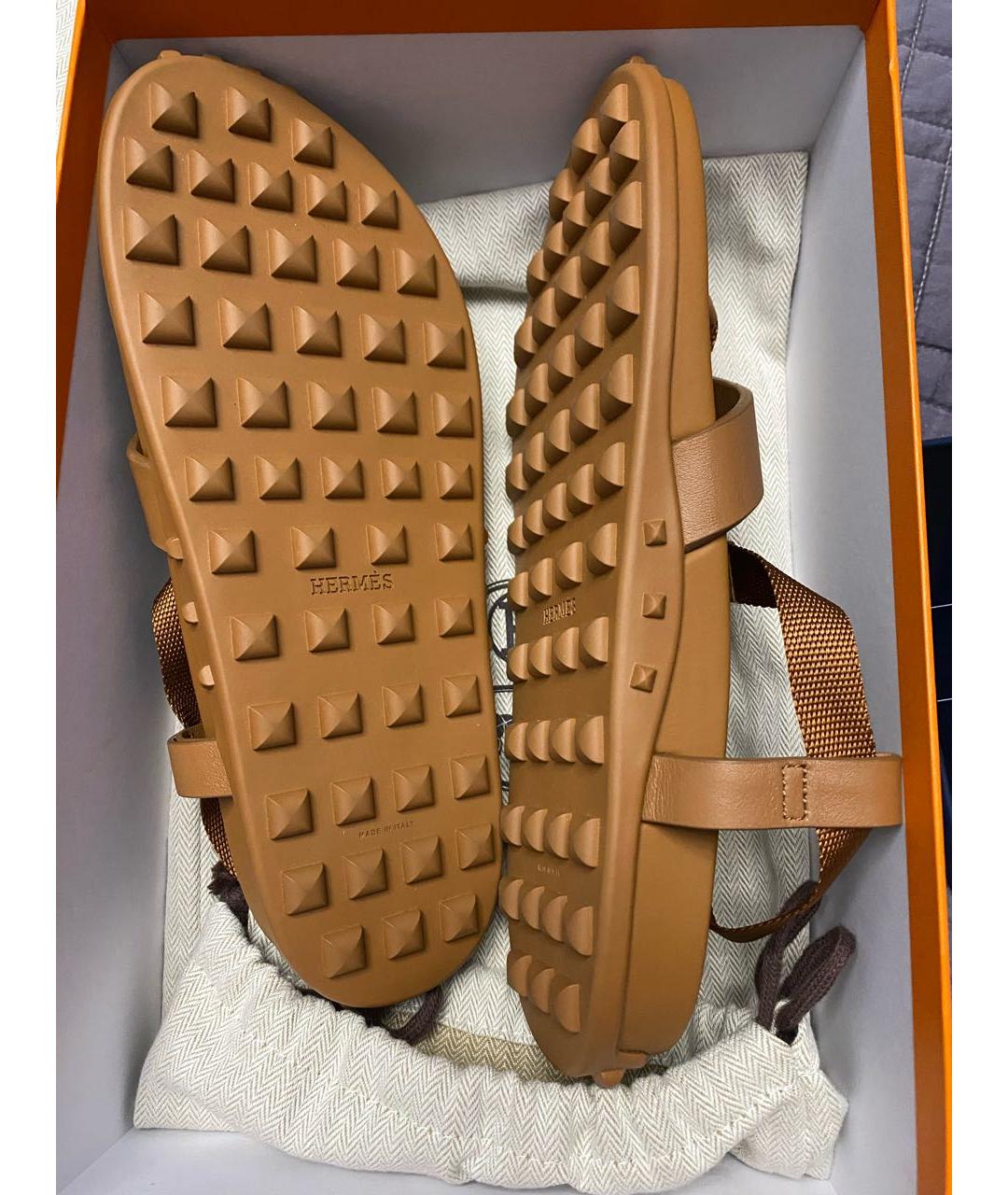 HERMES Коричневые текстильные сандалии, фото 9