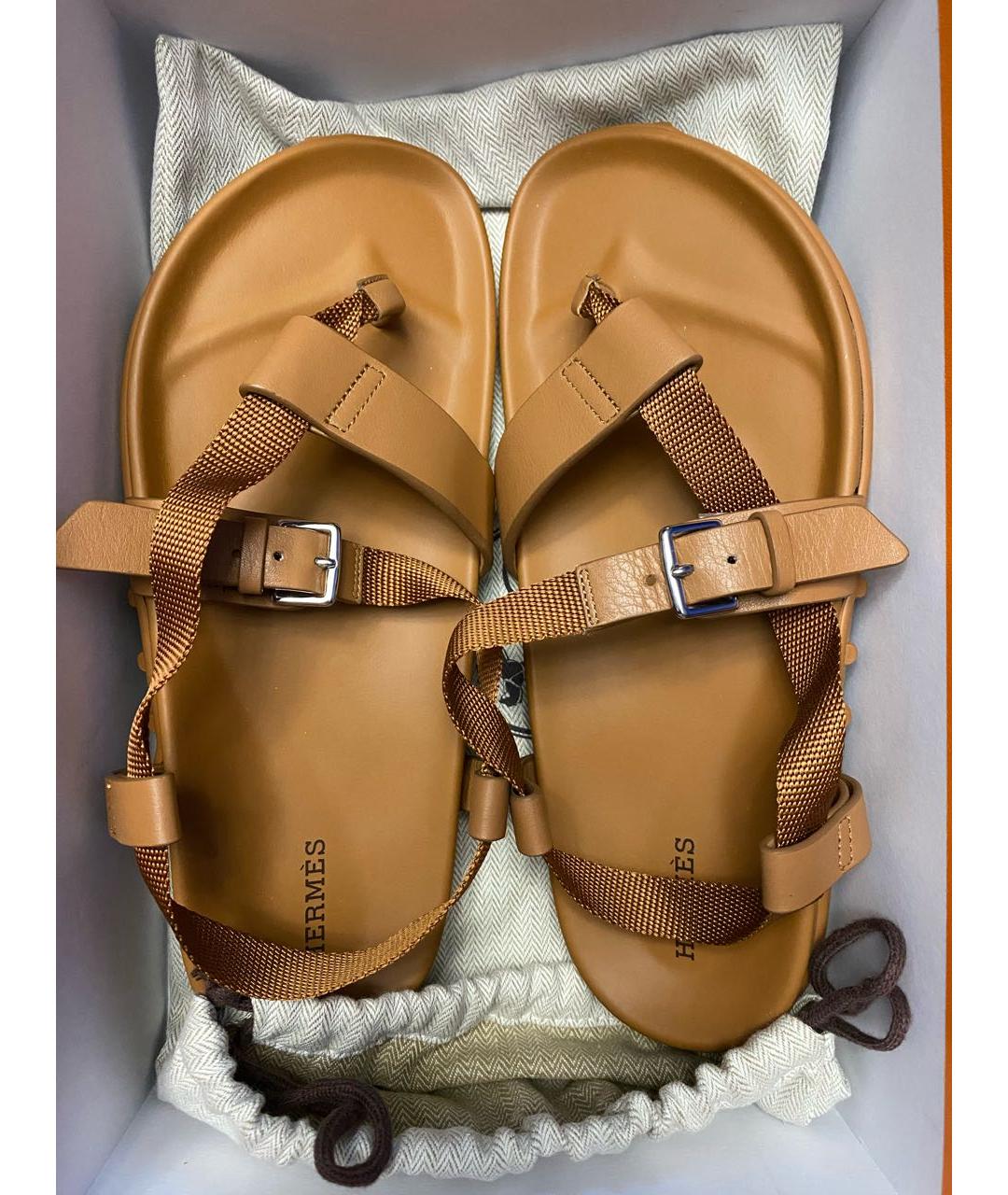 HERMES Коричневые текстильные сандалии, фото 2