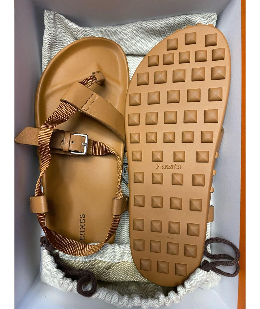 HERMES Коричневые текстильные сандалии, фото 4