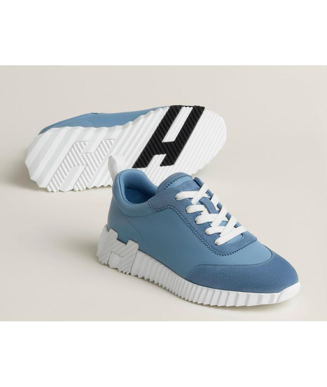 HERMES Голубые кожаные кроссовки, фото 2