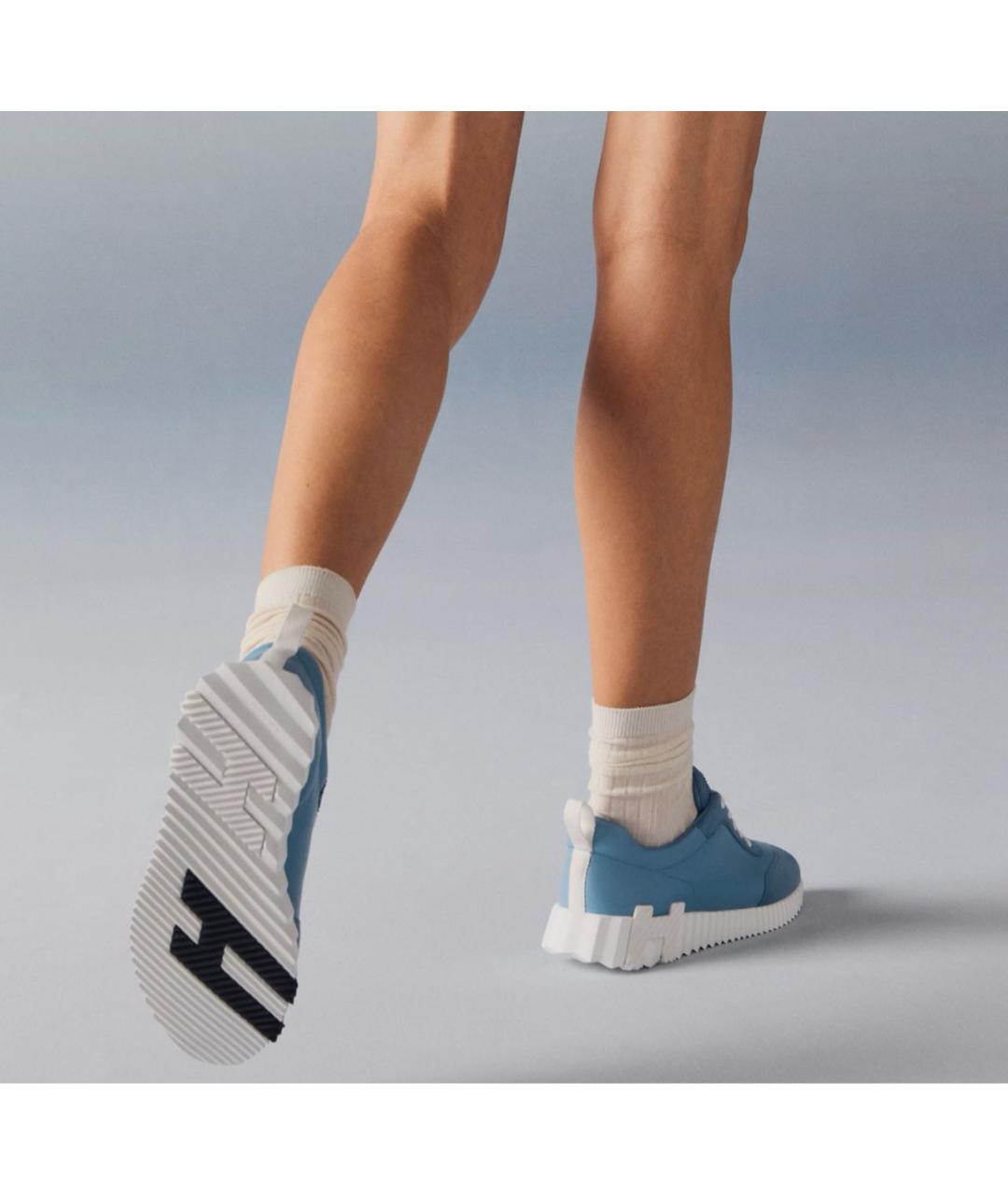 HERMES Голубые кожаные кроссовки, фото 3