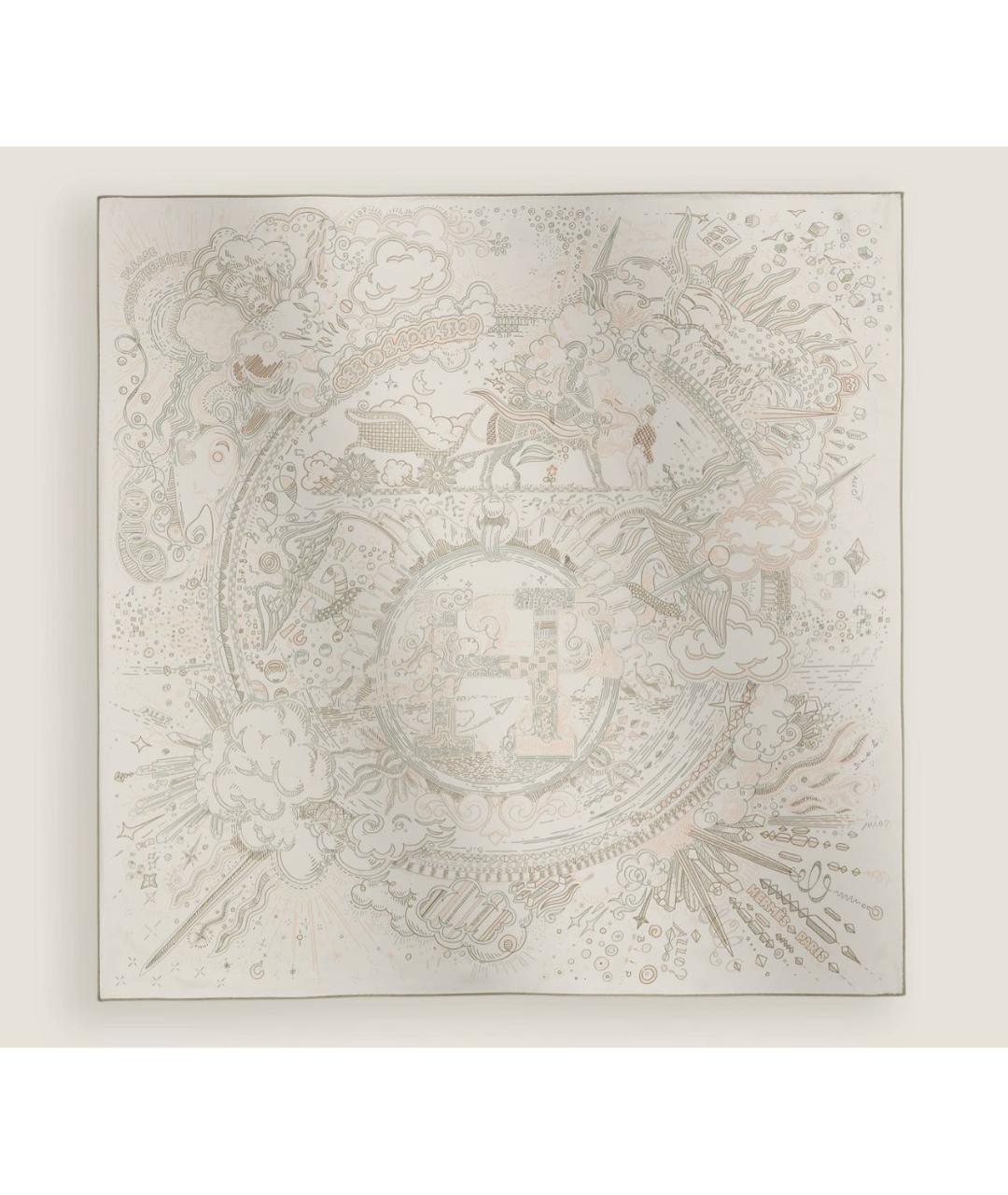 HERMES Бежевый шелковый платок, фото 1