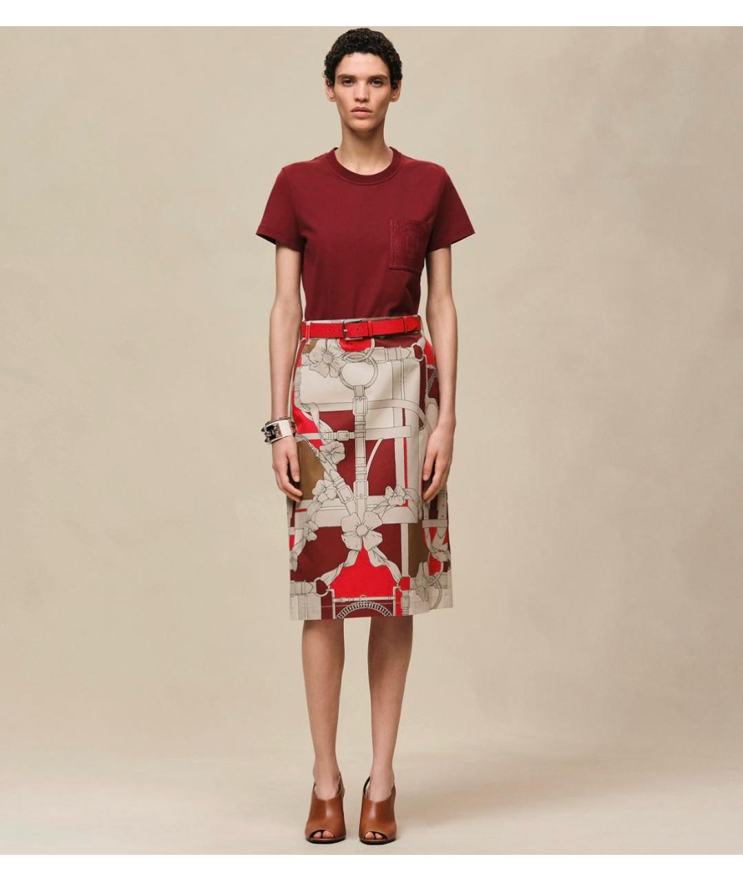 HERMES Бордовая хлопковая футболка, фото 2