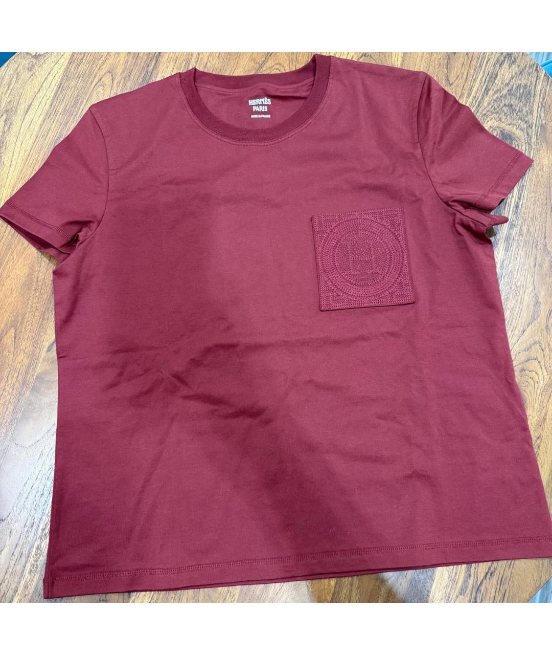 HERMES Бордовая хлопковая футболка, фото 5