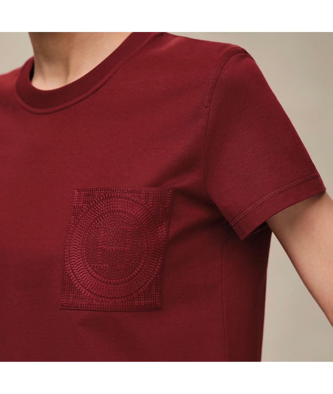 HERMES Бордовая хлопковая футболка, фото 4