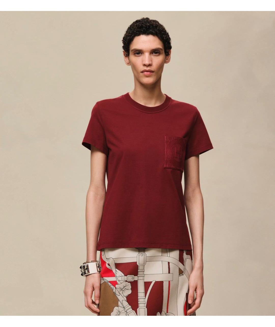 HERMES Бордовая хлопковая футболка, фото 3