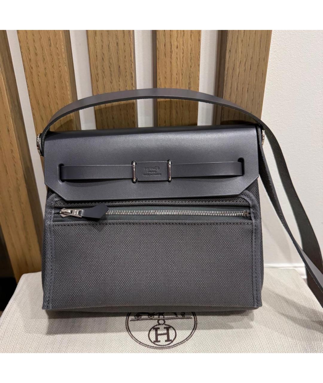 HERMES Серая тканевая сумка через плечо, фото 2
