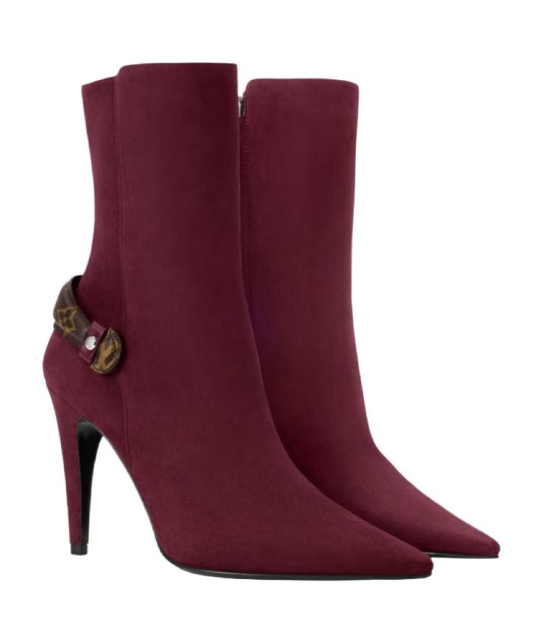 LOUIS VUITTON Бордовые кожаные ботильоны, фото 3