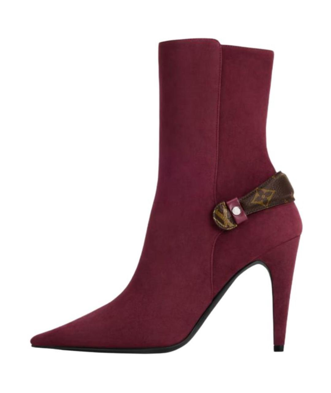 LOUIS VUITTON Бордовые кожаные ботильоны, фото 2