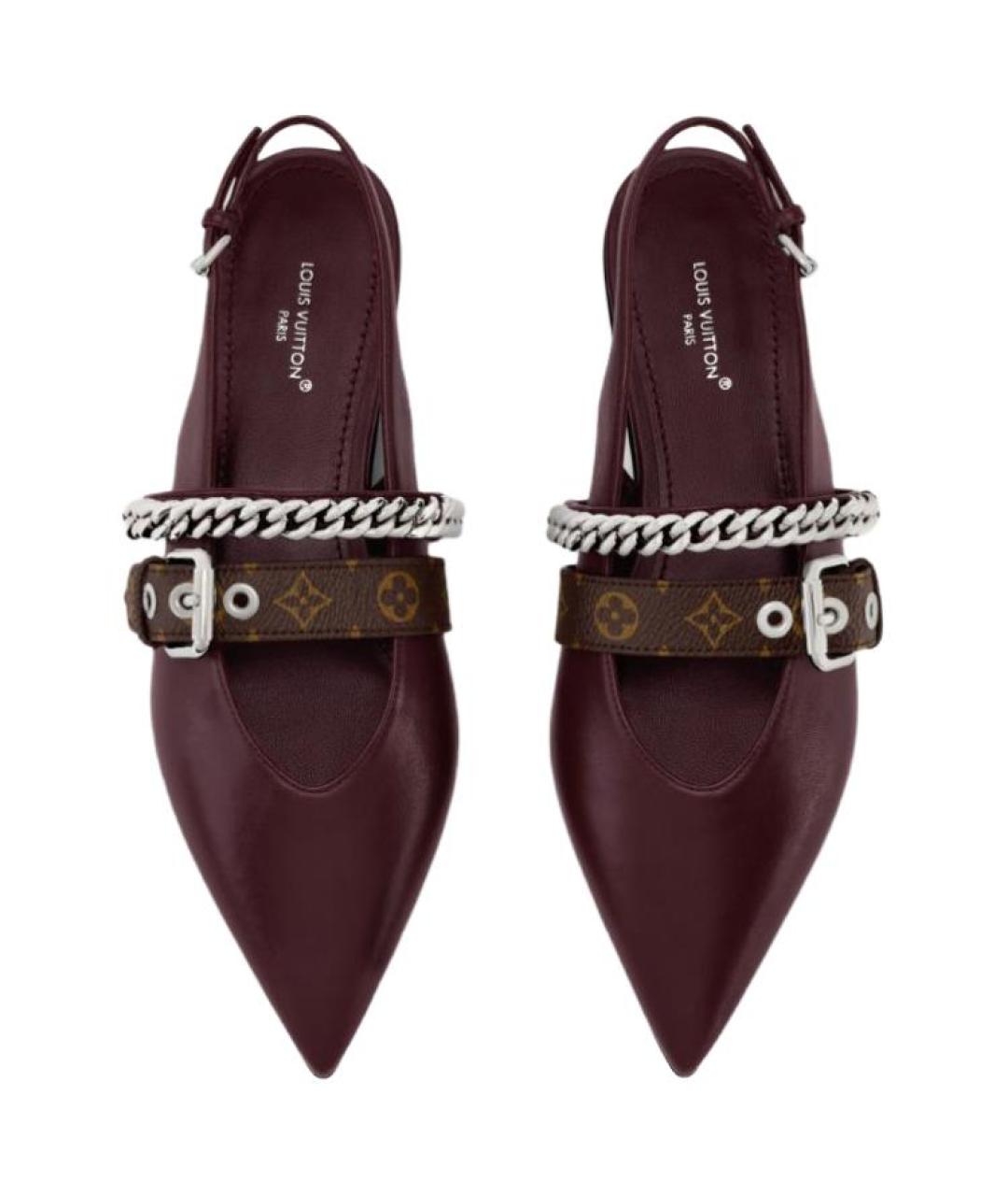 LOUIS VUITTON Бордовые кожаные мюли, фото 3