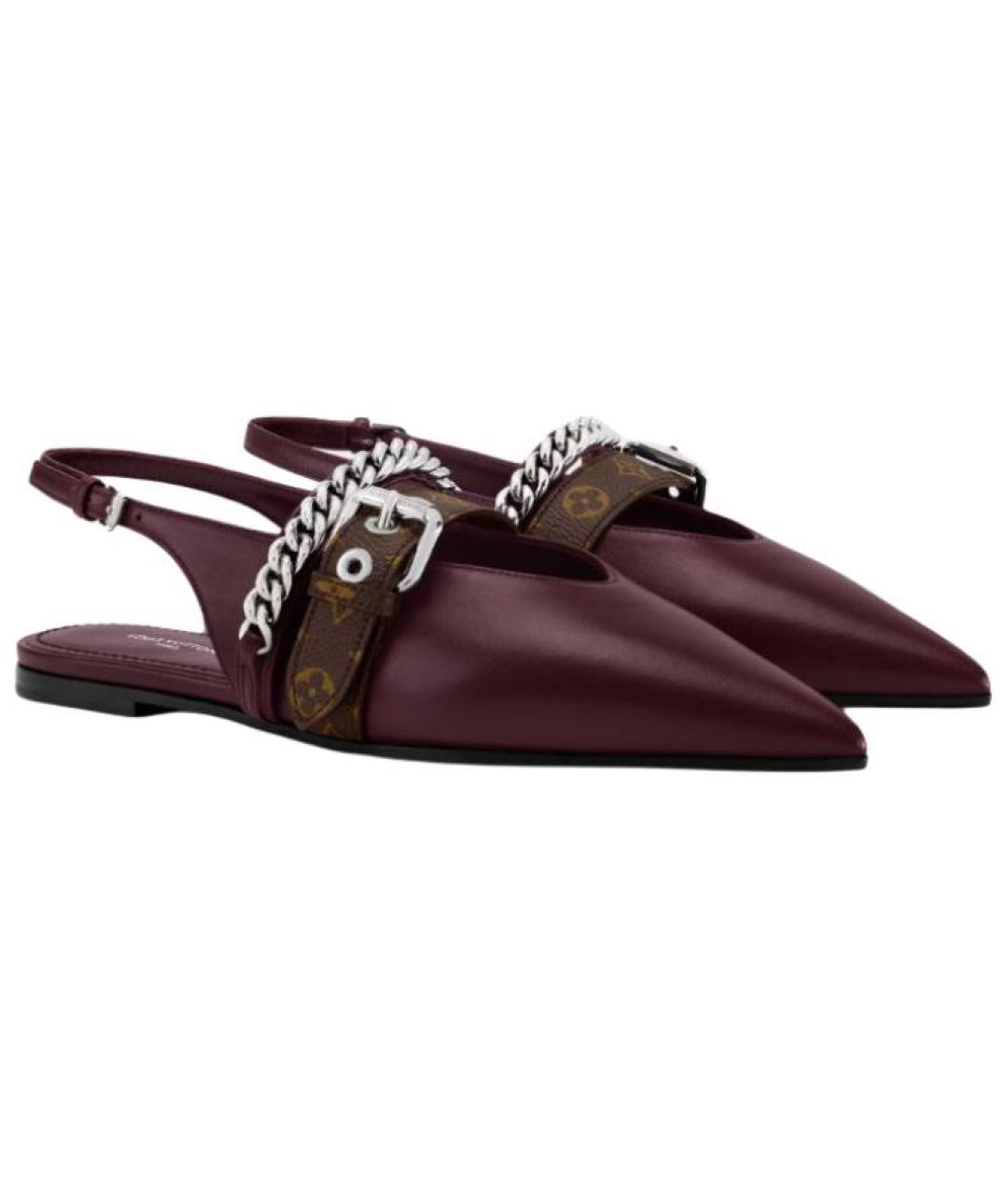 LOUIS VUITTON Бордовые кожаные мюли, фото 2