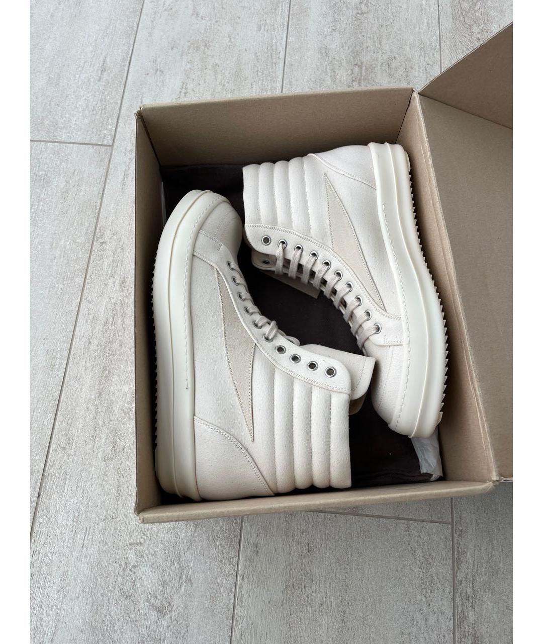 RICK OWENS Бежевые текстильные высокие кроссовки / кеды, фото 2