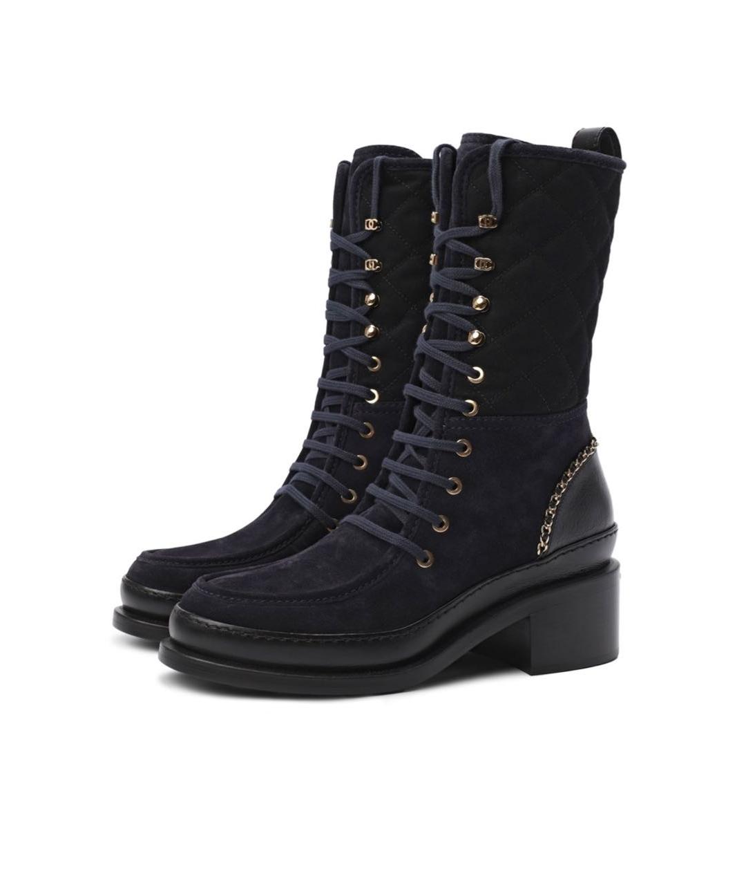 CHANEL Темно-синие замшевые ботинки, фото 3