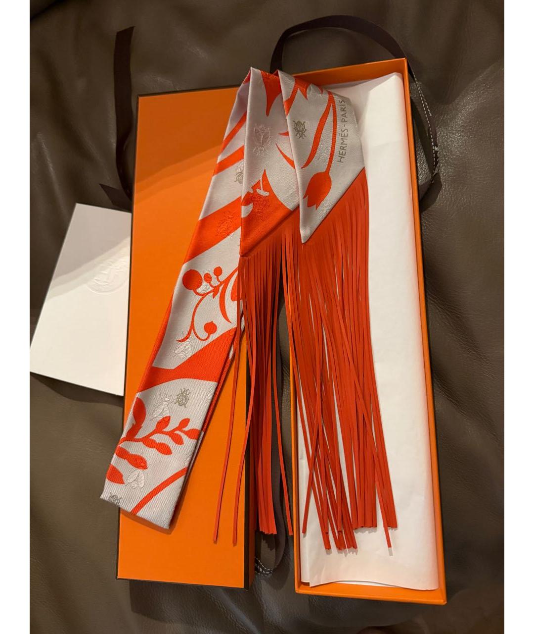 HERMES Коралловый шелковый шарф, фото 4
