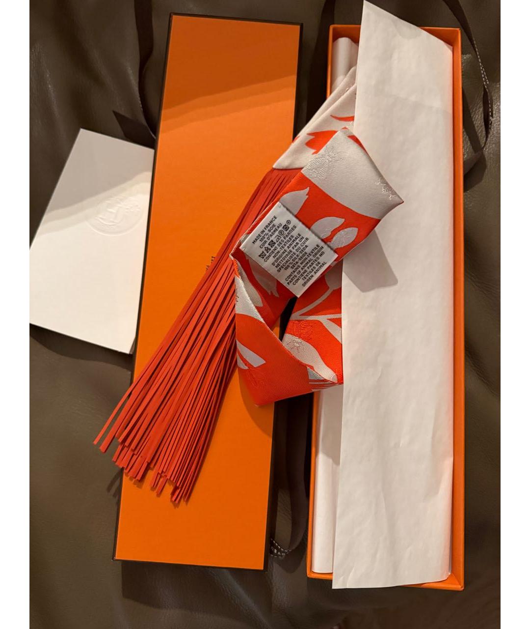 HERMES Коралловый шелковый шарф, фото 3