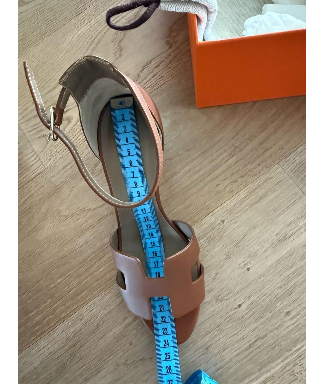 HERMES Коричневые кожаные босоножки, фото 5