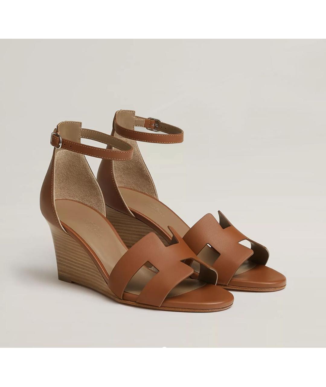 HERMES Коричневые кожаные босоножки, фото 8