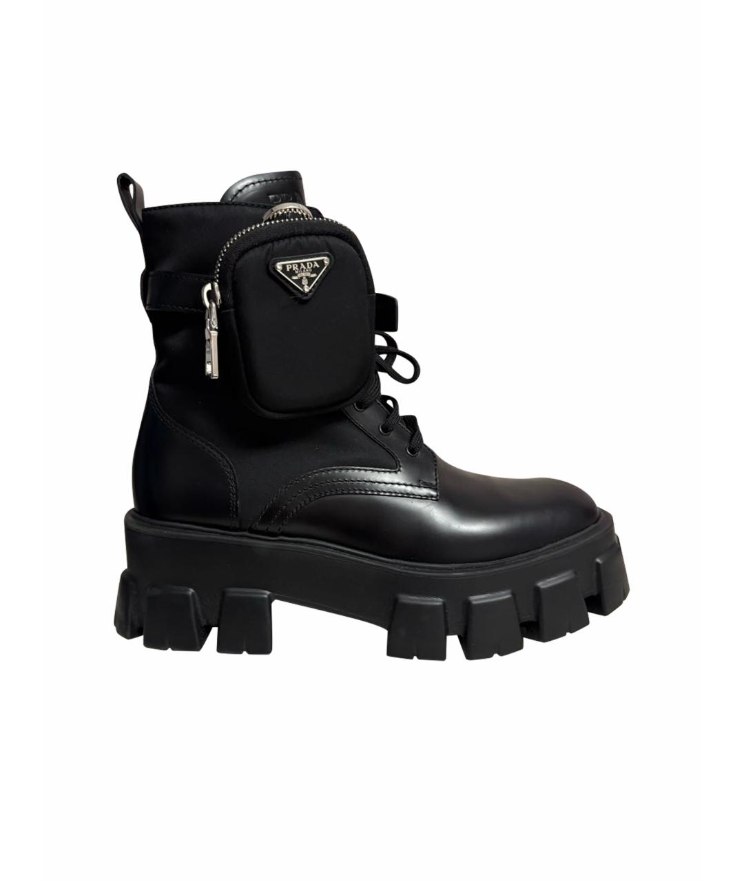 PRADA Черные кожаные ботинки, фото 1