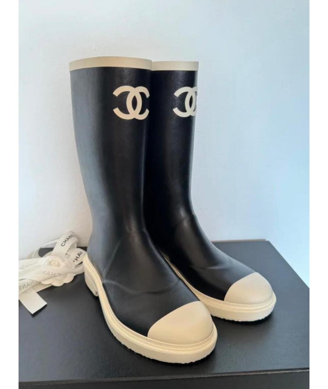 CHANEL Черные резиновые сапоги, фото 2