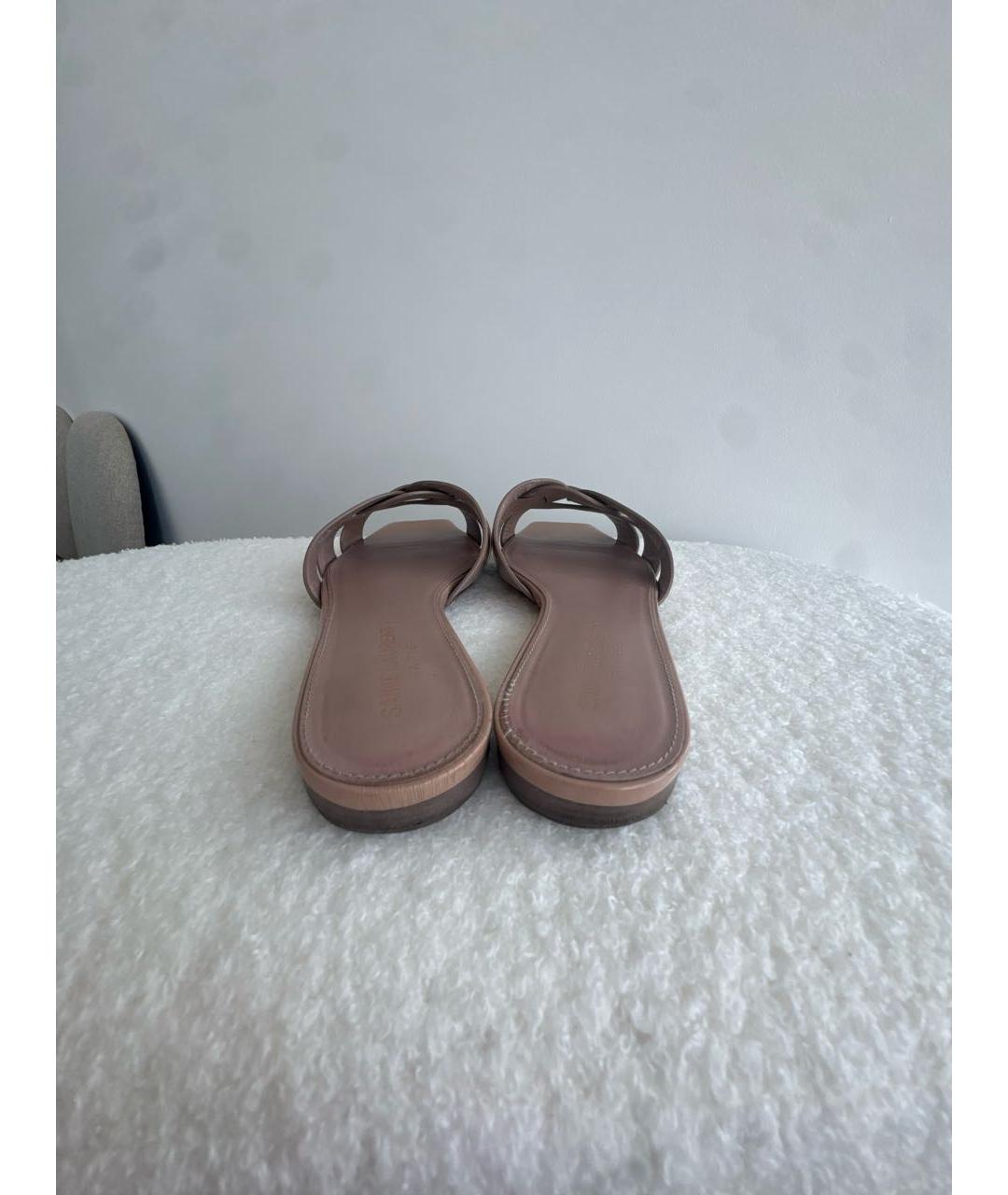 SAINT LAURENT Бежевые шлепанцы из лакированной кожи, фото 4