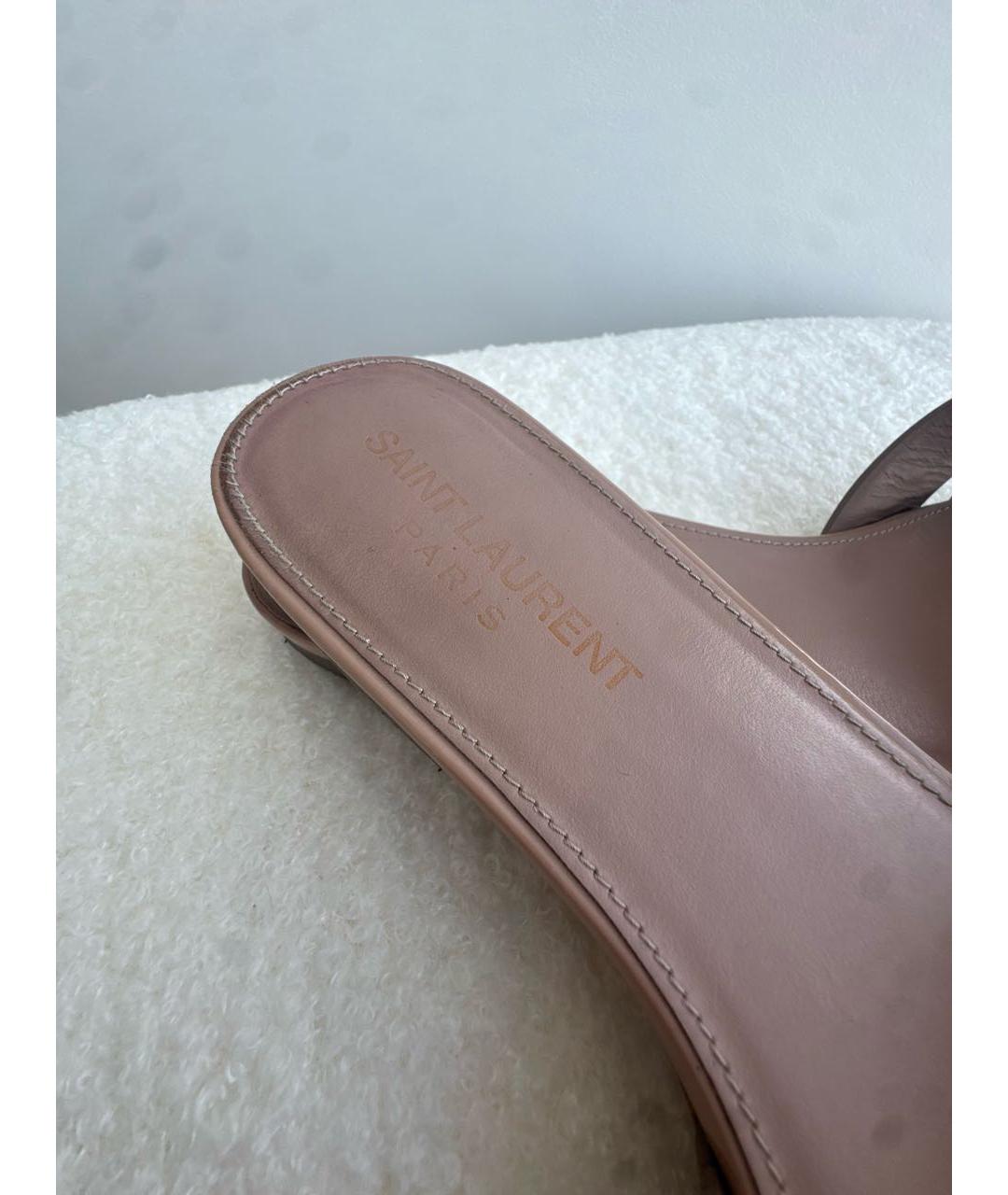 SAINT LAURENT Бежевые шлепанцы из лакированной кожи, фото 6