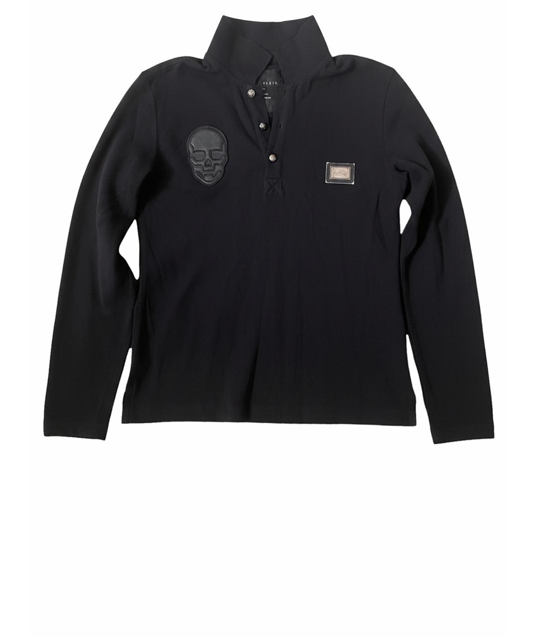 PHILIPP PLEIN Черное хлопковое поло с длинным рукавом, фото 1