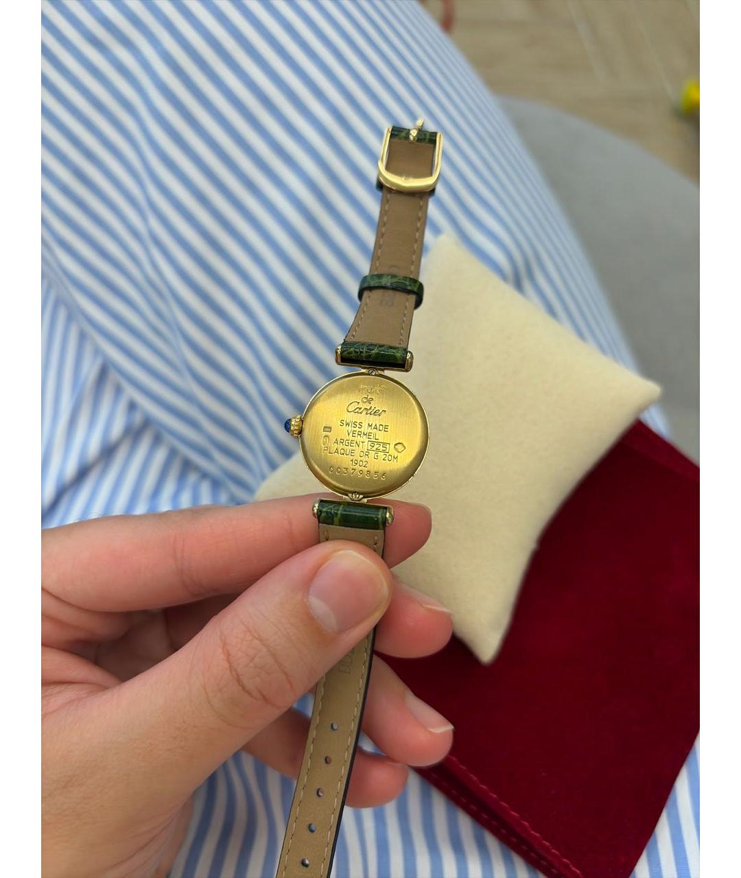 CARTIER Зеленые позолоченные часы, фото 4