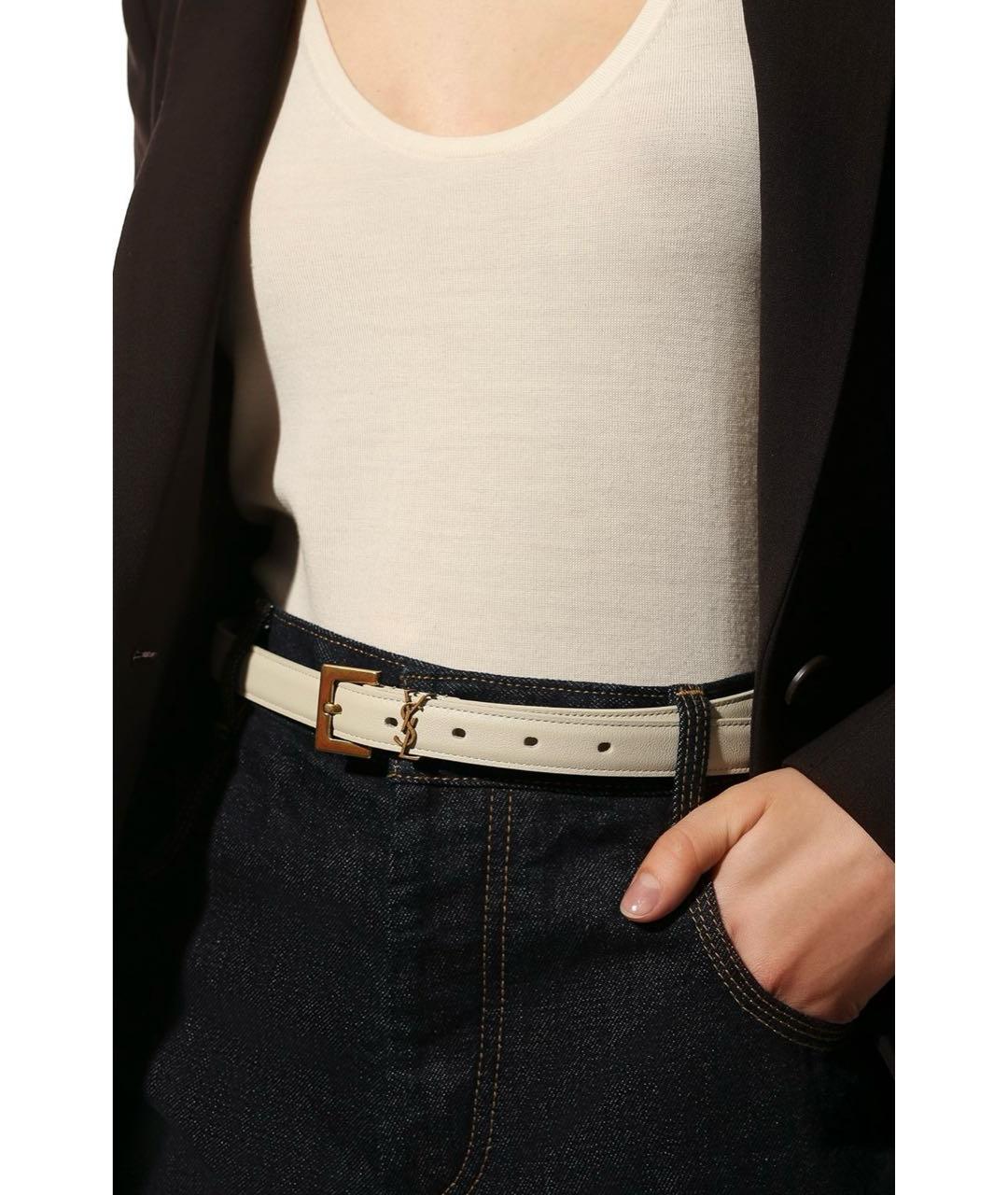 SAINT LAURENT Белый кожаный ремень, фото 5