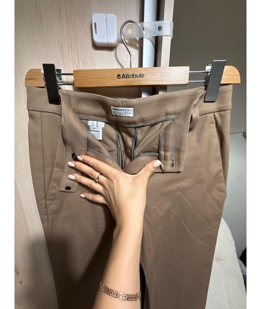 BRUNELLO CUCINELLI Коричневые хлопковые брюки узкие, фото 3