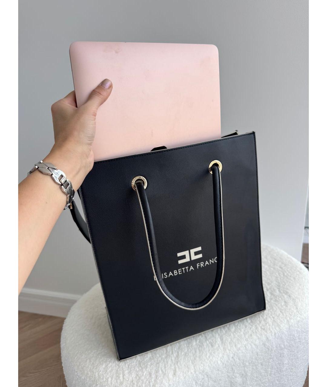 ELISABETTA FRANCHI Черная сумка тоут из искусственной кожи, фото 7