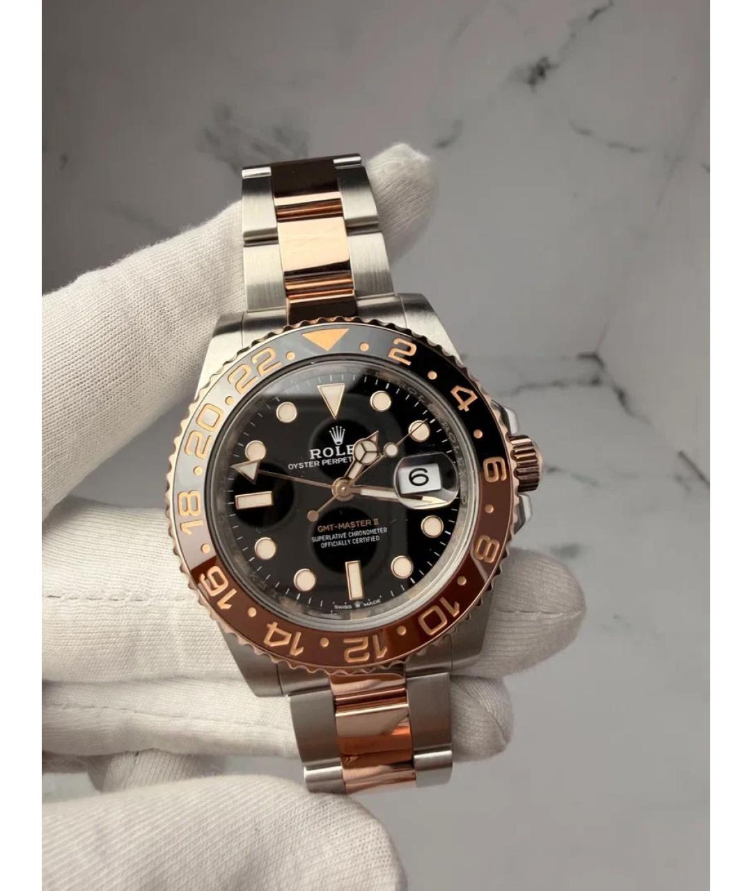 ROLEX Черные часы из розового золота, фото 2