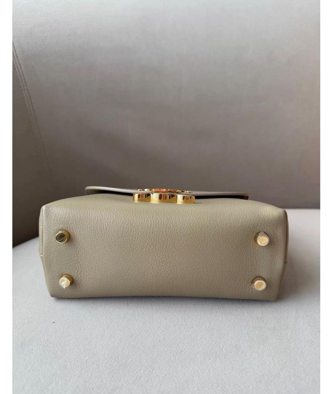 CELINE Бежевая кожаная сумка с короткими ручками, фото 5