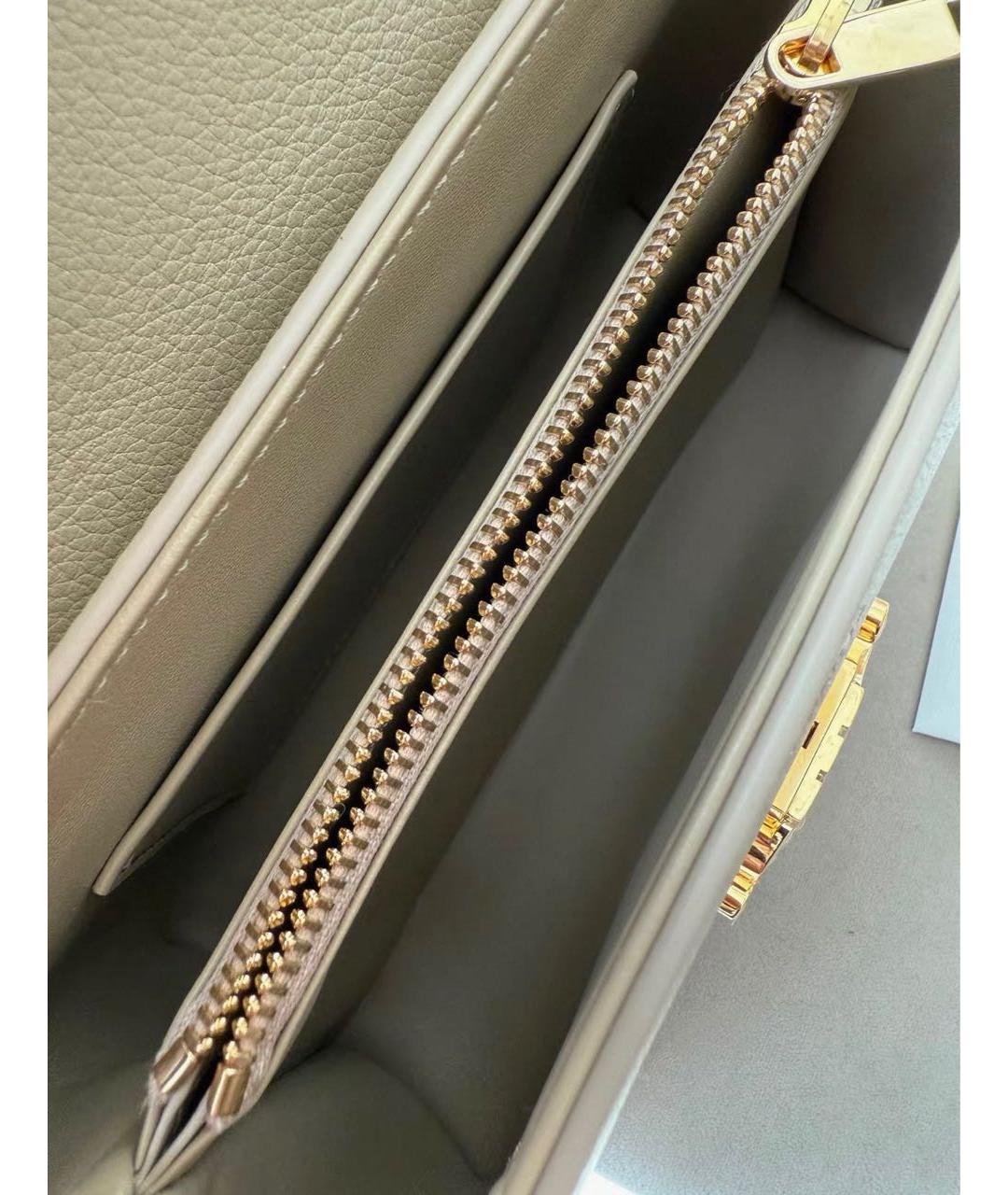 CELINE Бежевая кожаная сумка с короткими ручками, фото 6